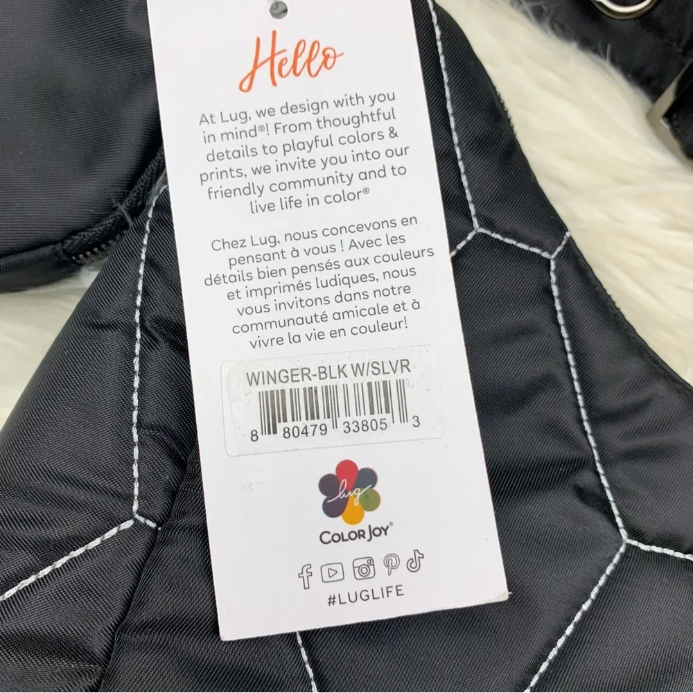 Lug Winger 2pc Hobo Bag Black Silver Stitch NEW Shoulder Crossbody Quilted Coin - Picture 3 of 9